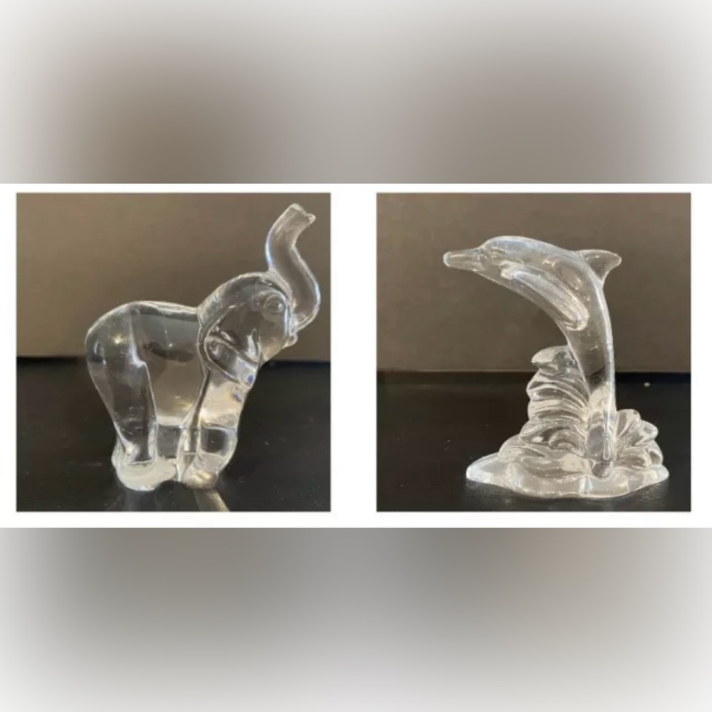 Lenox Elephant & Dolphin Lot Lead Fine Crystal Figurine Czech Republic EUC
